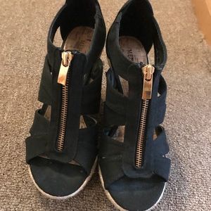 Black zip front wedges